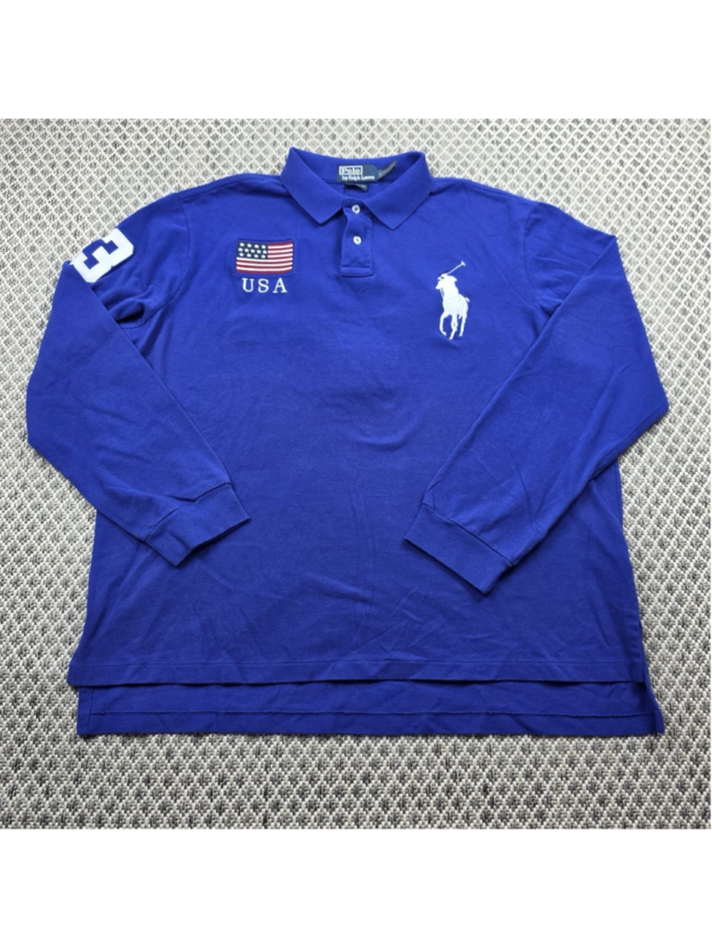 Polo Ralph Lauren USA Big Pony Rugby Polo Shirt Blue Long Sleeve XXL
